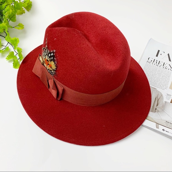 Adolfo Accessories - ADOLFO II WOOL FEDORA HAT IN MAROON